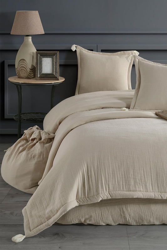 Alba Musselin-Doppelbettwäsche-Set Beige