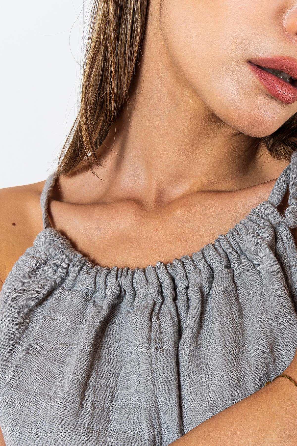 Kyra Müslin Bluse mit Schulterbändern, grau