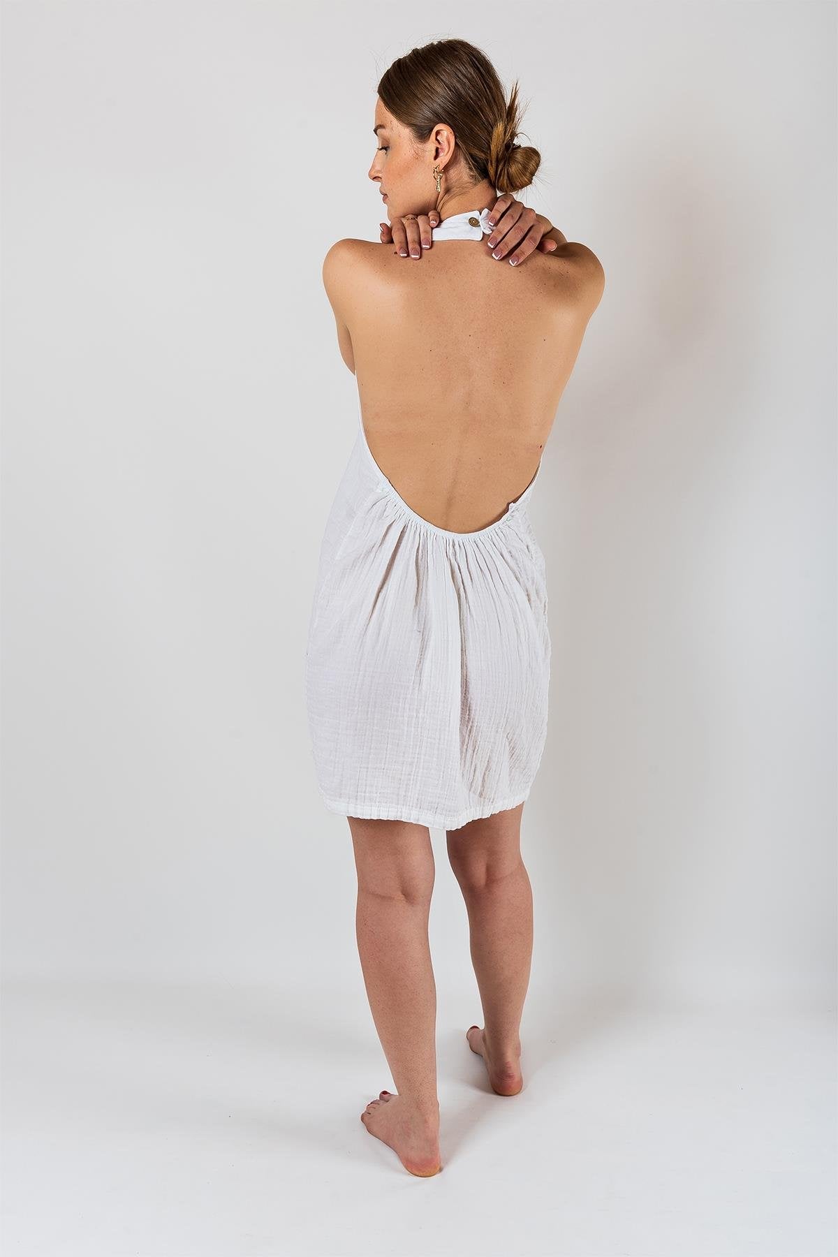 Kyra Musselin Kleid mit Rückenausschnitt, weiß
