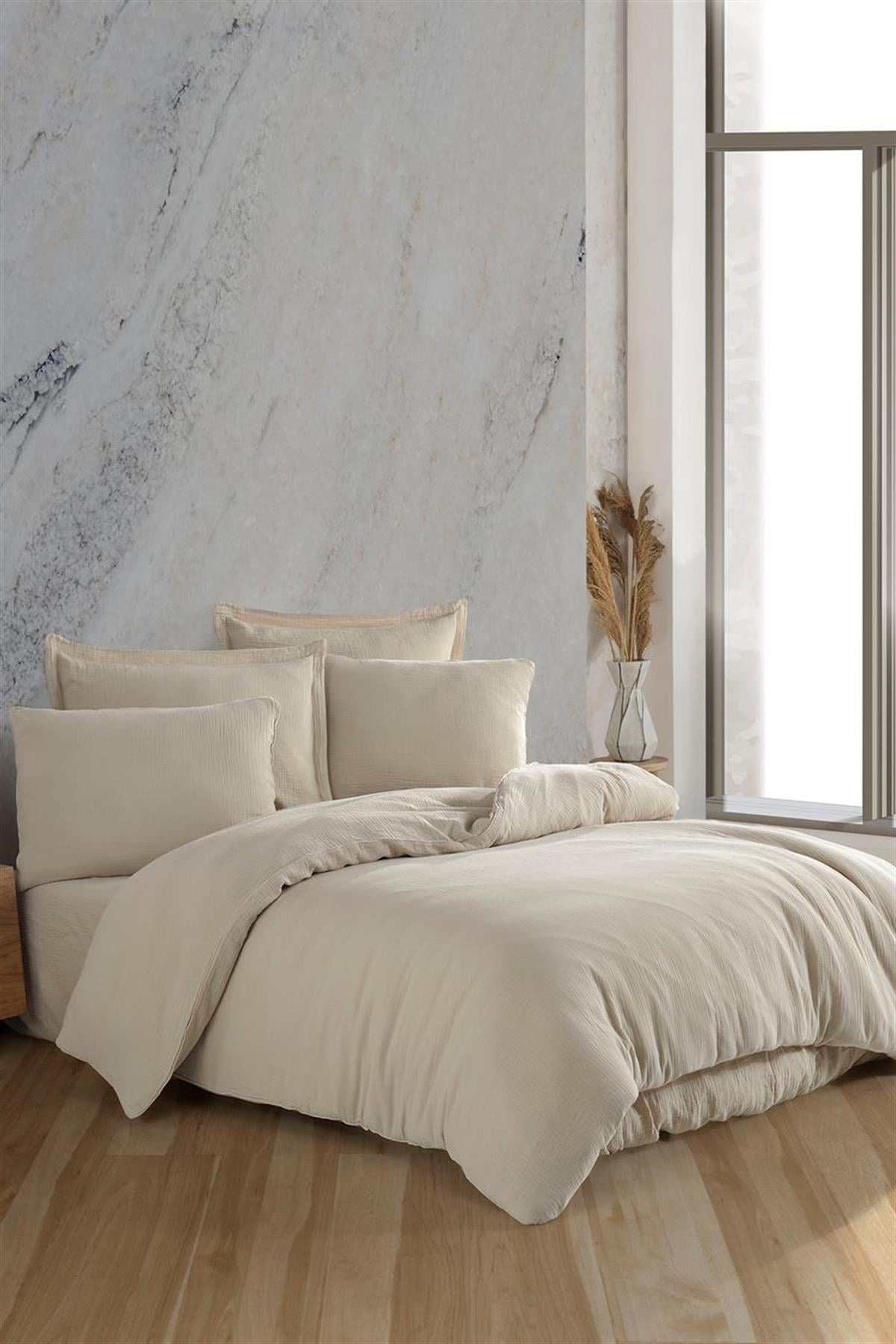 Alba Müslin Doppelbett-Bettwäsche-Set, Beige