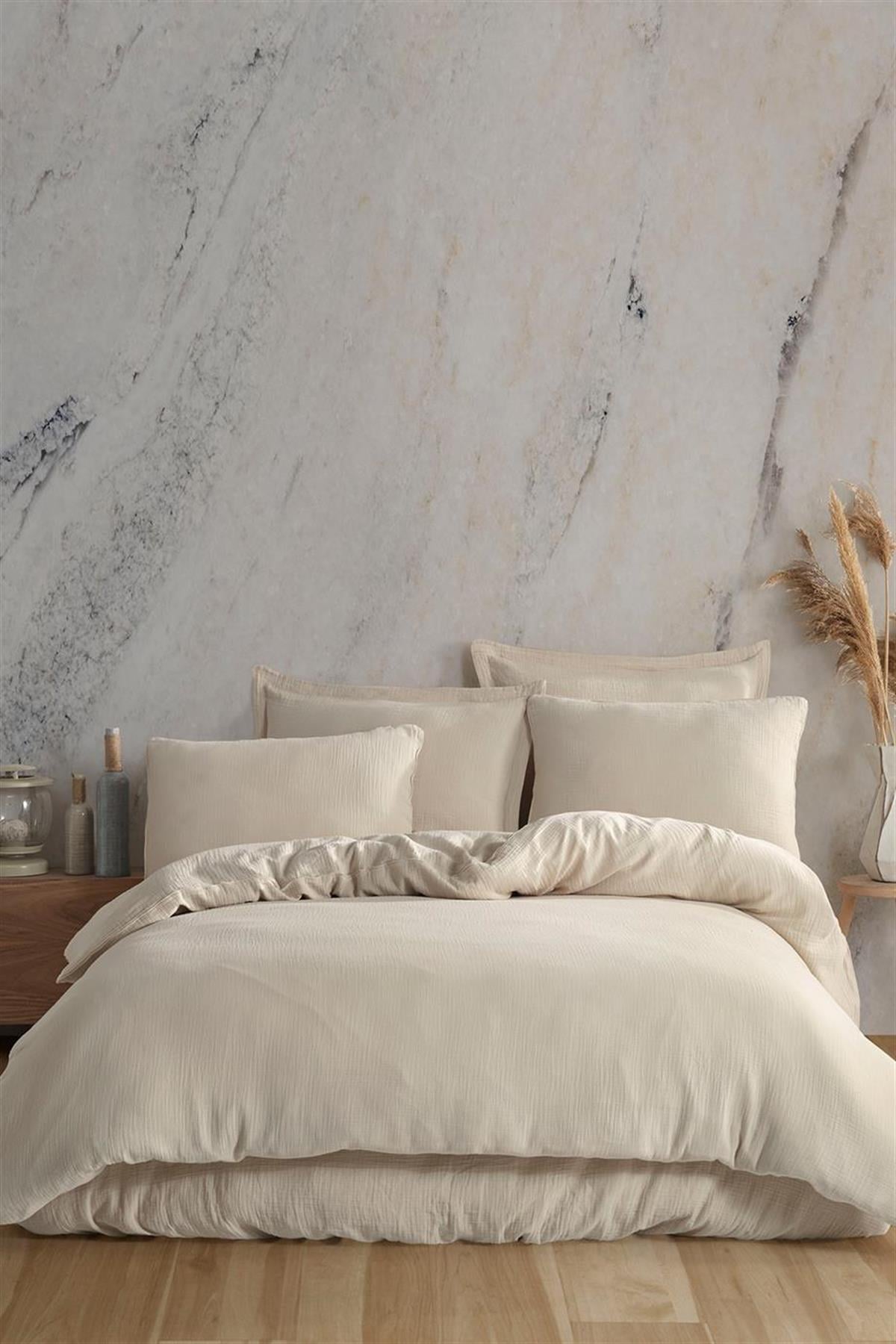 Alba Müslin Doppelbett-Bettwäsche-Set, Beige