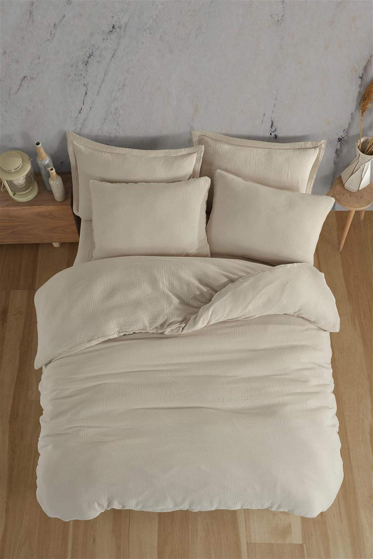 Alba Müslin Doppelbett-Bettwäsche-Set, Beige