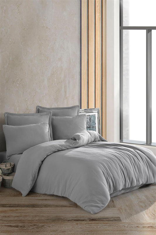 Alba Müslin Doppelbett-Bettwäsche-Set, grau
