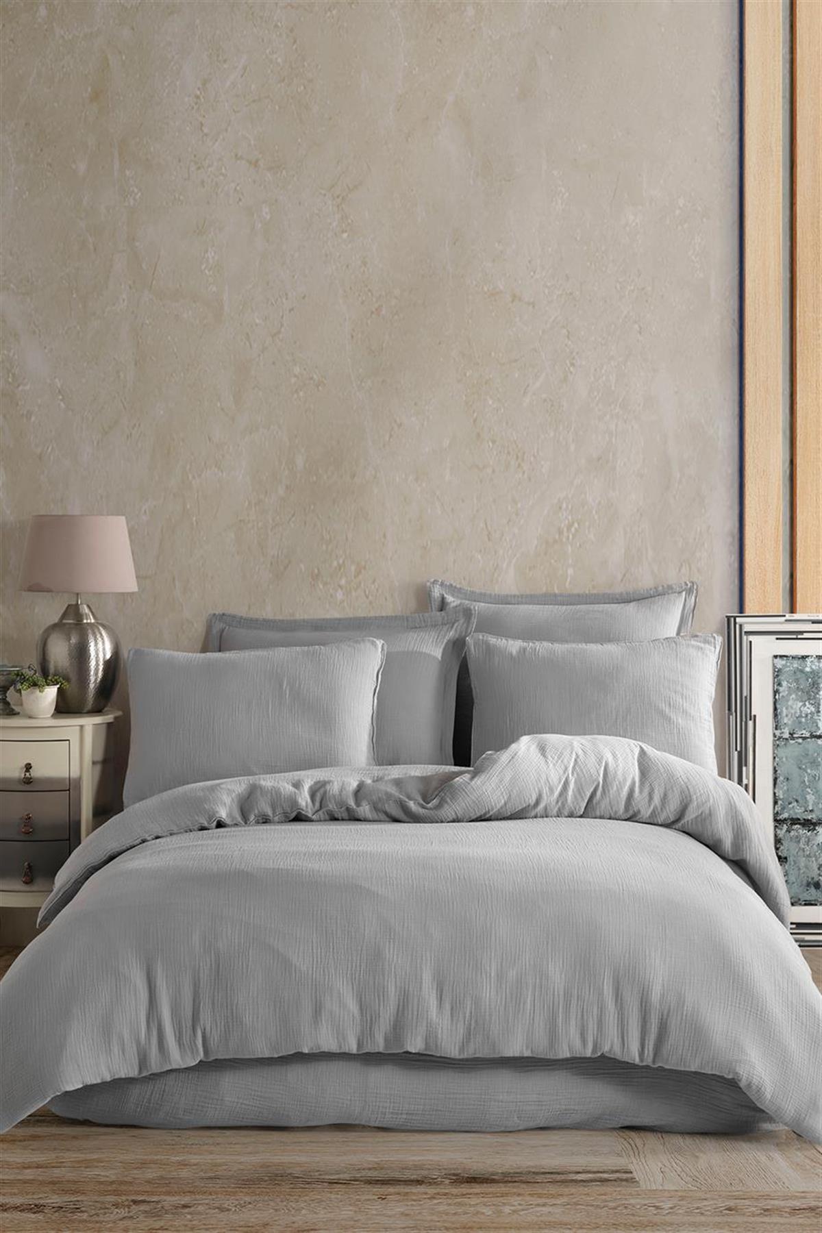 Alba Müslin Doppelbett-Bettwäsche-Set, grau