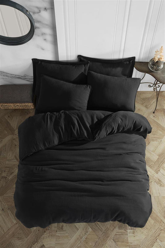 Alba Müslin Doppelbett-Bettwäsche-Set, schwarz