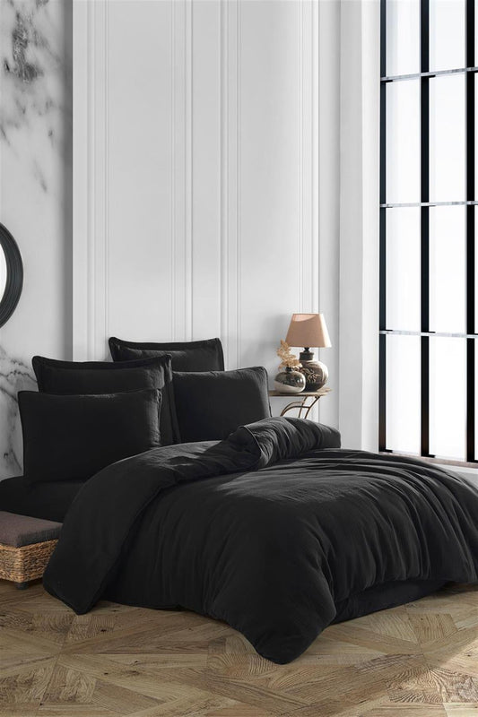 Alba Müslin Doppelbett-Bettwäsche-Set, schwarz