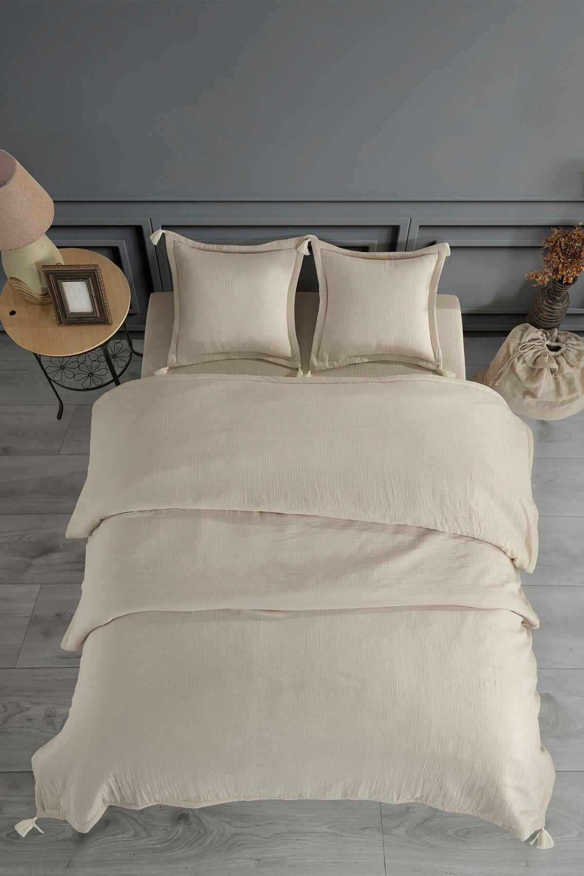 Alba Musselin-Doppelbettwäsche-Set Beige