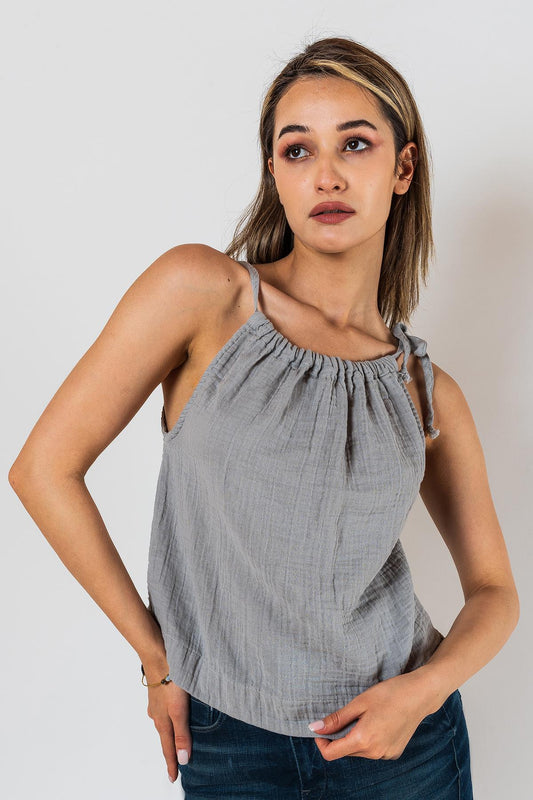 Kyra Müslin Bluse mit Schulterbändern, grau