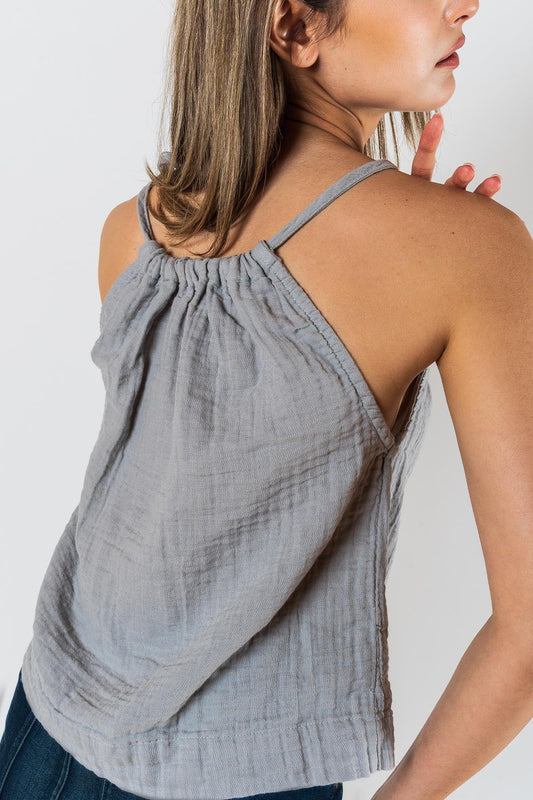 Kyra Müslin Bluse mit Schulterbändern, grau