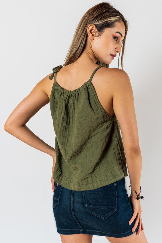 Kyra Müslin Bluse mit Schulterbändern, khaki