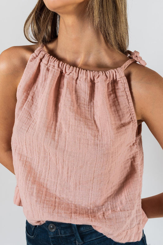 Kyra Müslin Bluse mit Schulterbändern, rosa