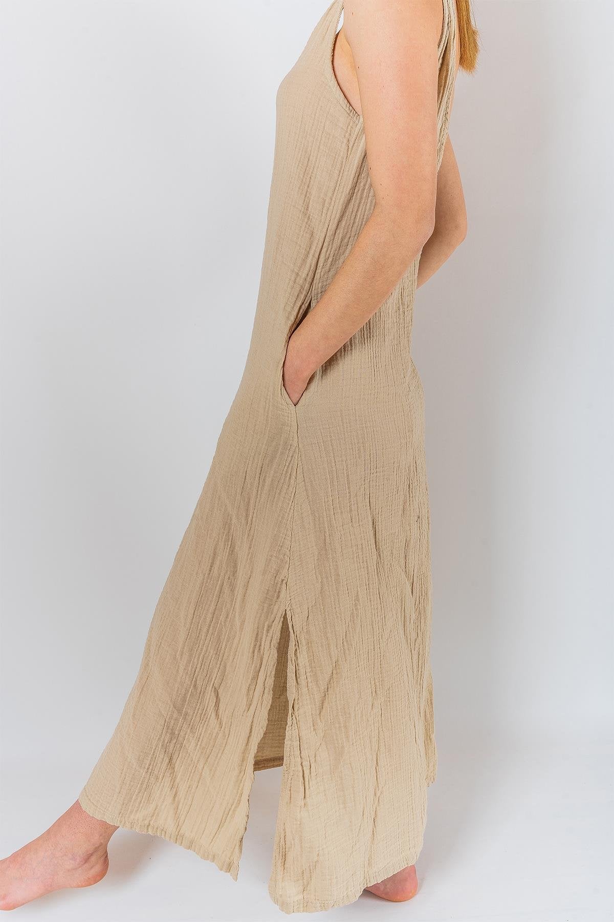 Kyra Müslin Kleid mit Schulterausschnitt, beige