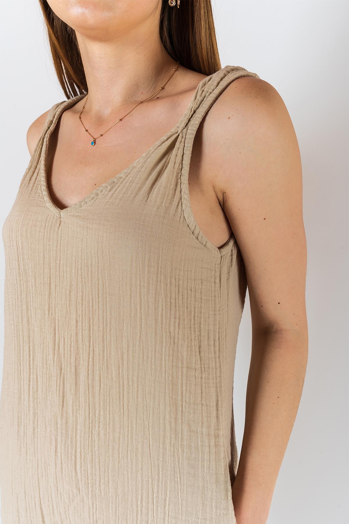 Kyra Müslin Kleid mit Schulterausschnitt, beige