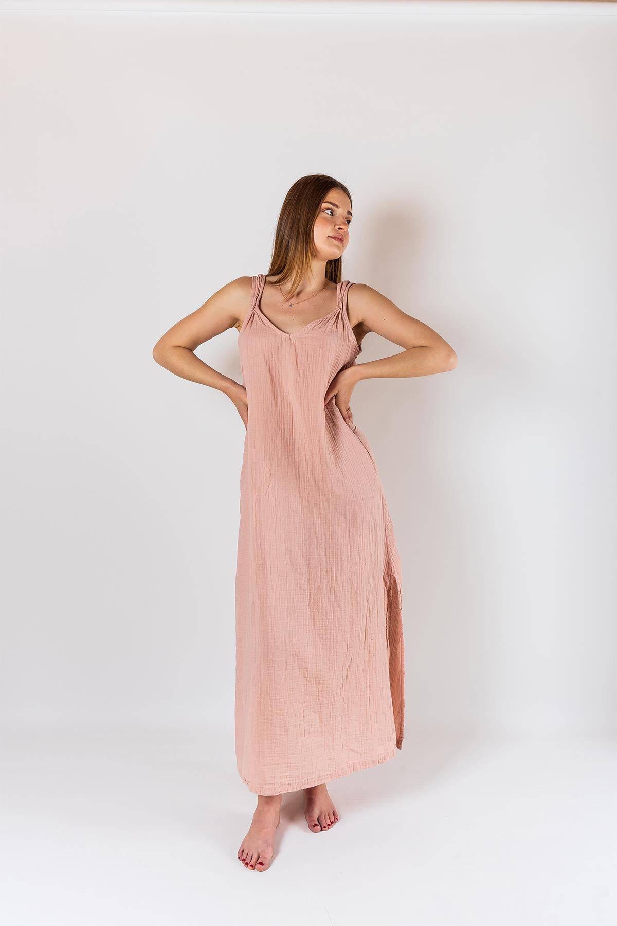 Kyra Müslin Kleid mit Schulterausschnitt, rosa