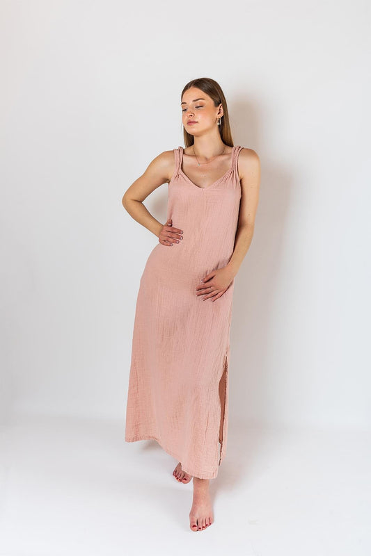 Kyra Müslin Kleid mit Schulterausschnitt, rosa