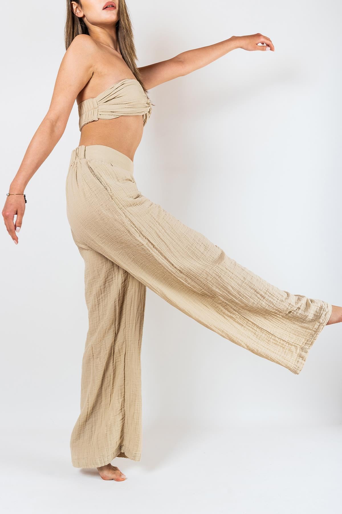 Kyra Musselin Damenhose Beige