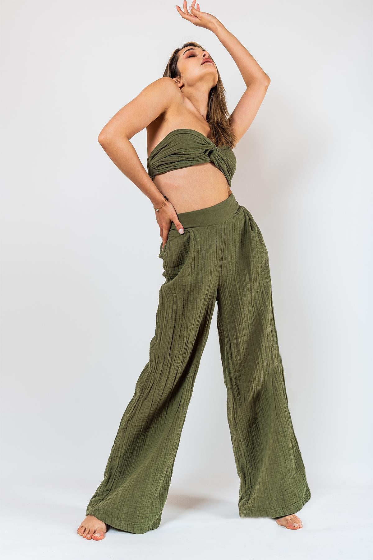 Kyra Musselin Damenhose Khaki