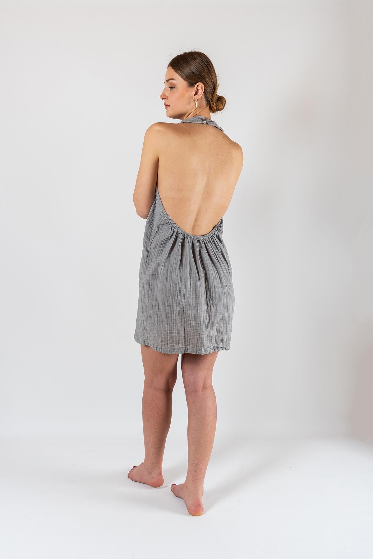 Kyra Musselin Kleid mit Rückenausschnitt, grau