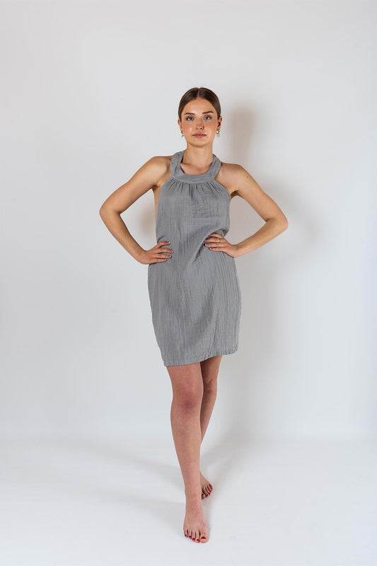Kyra Musselin Kleid mit Rückenausschnitt, grau