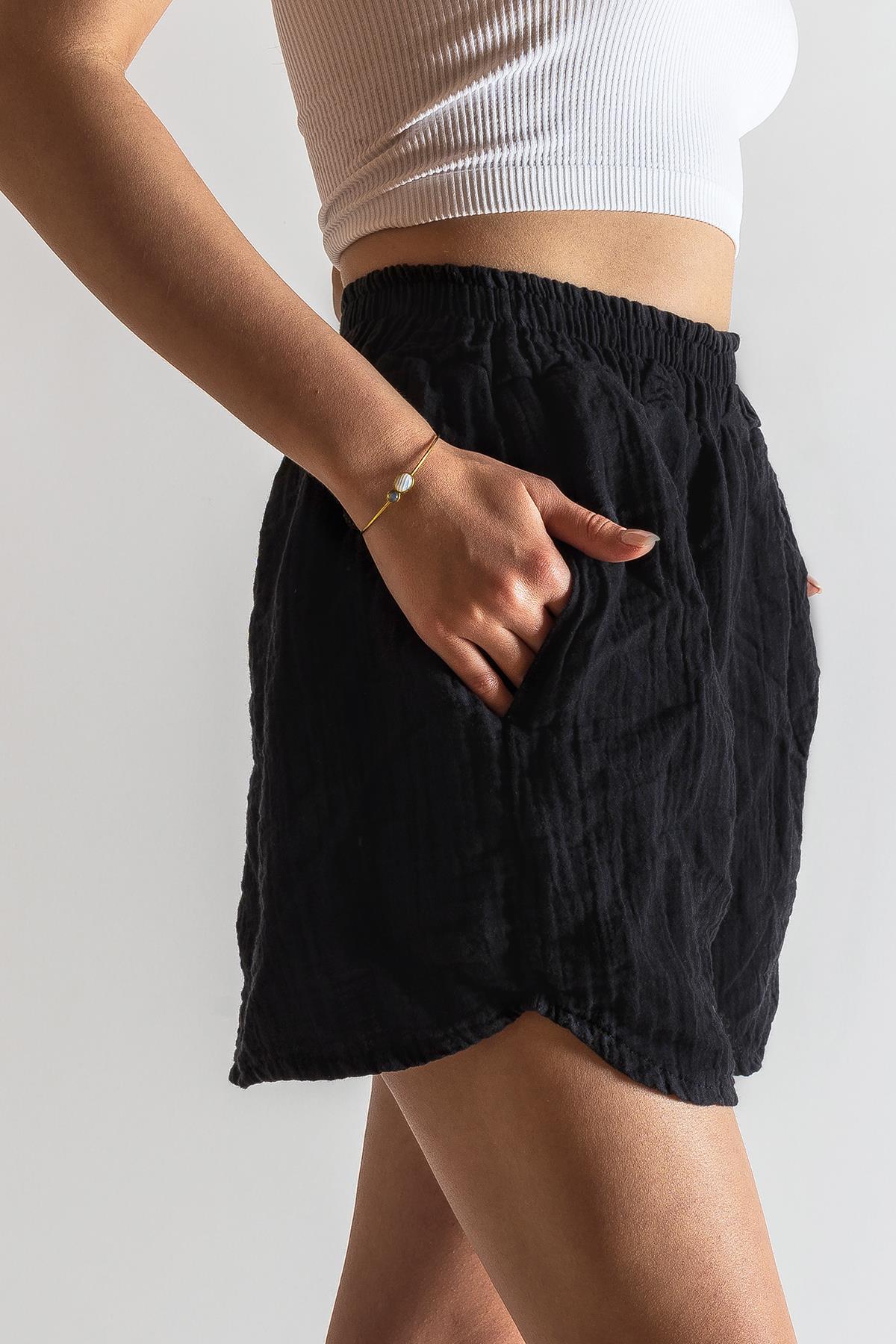 Kyra Müslin Damen-Shorts, schwarz