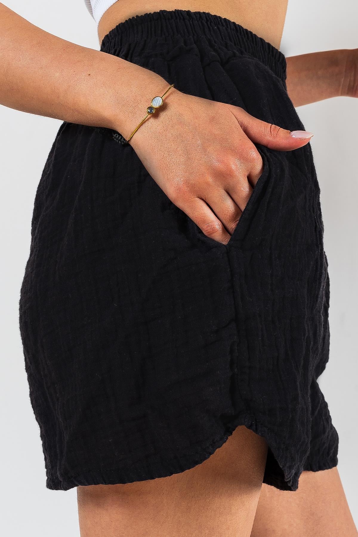 Kyra Müslin Damen-Shorts, schwarz