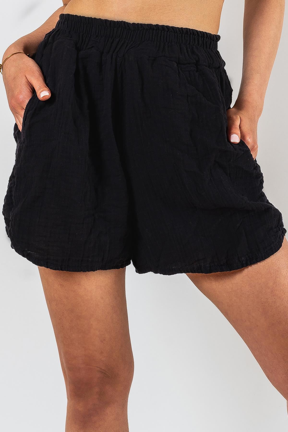 Kyra Müslin Damen-Shorts, schwarz
