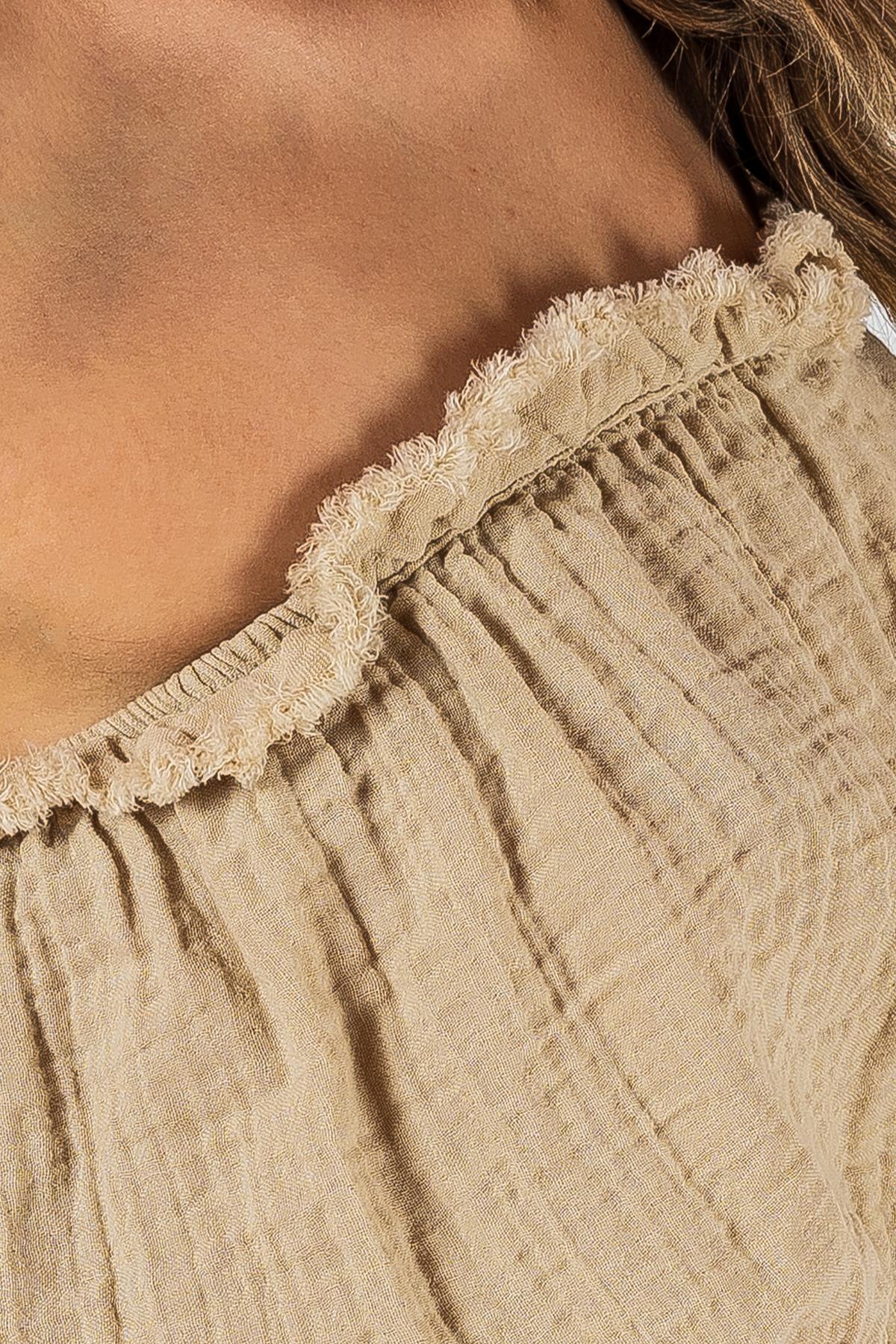 Kyra Müslin, trägerloses Crop-Top, beige