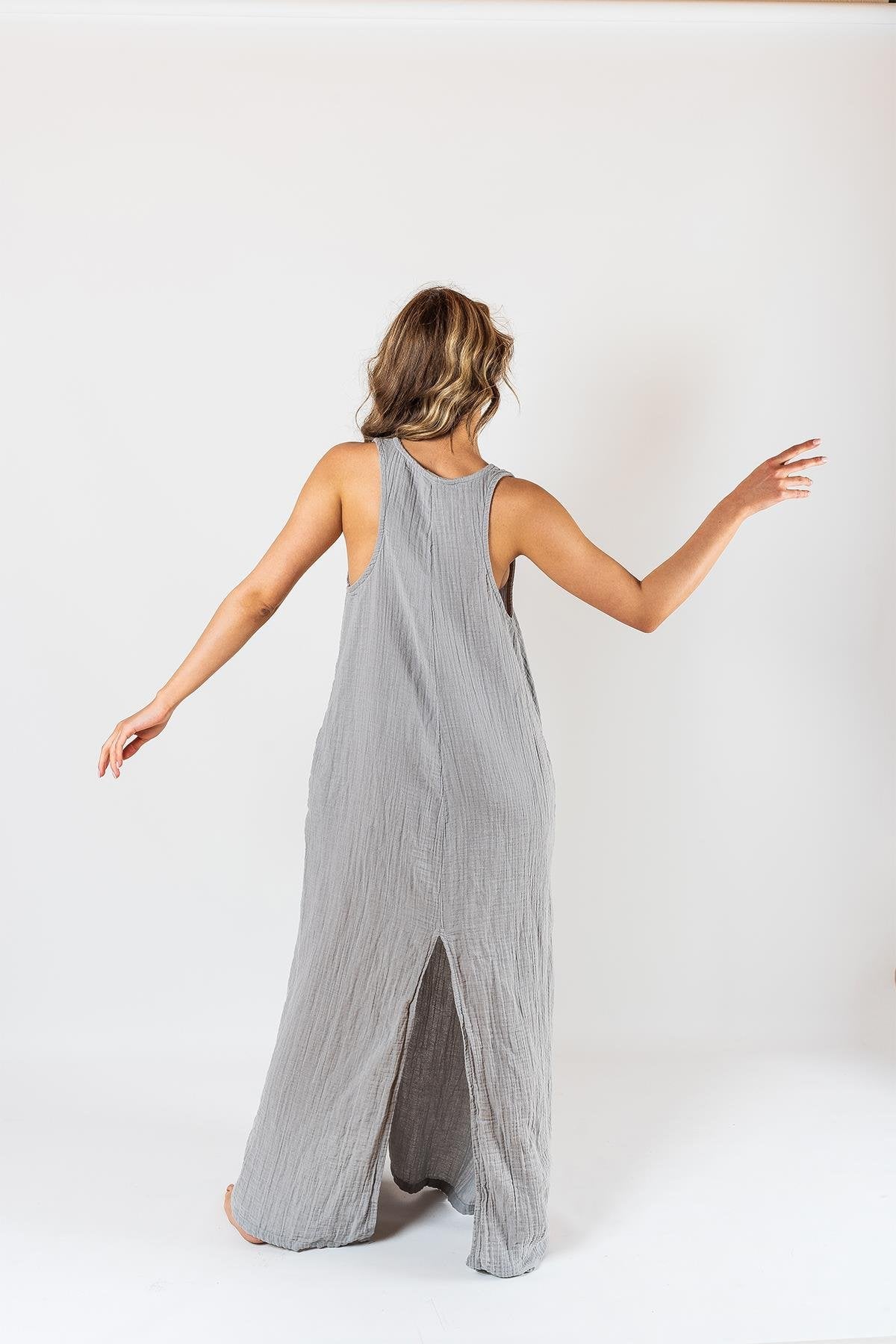 Kyra Muslin-Kleid mit Schlitz Grau