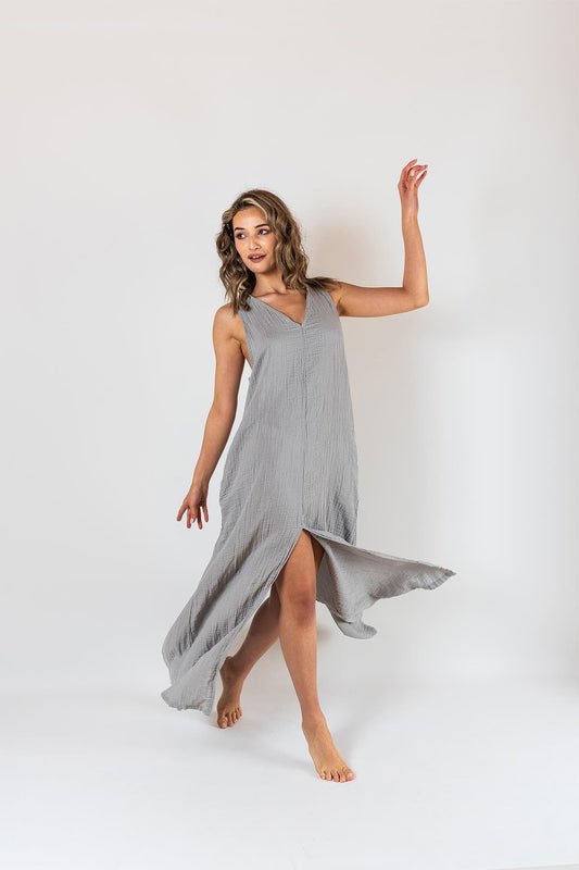 Kyra Muslin-Kleid mit Schlitz Grau