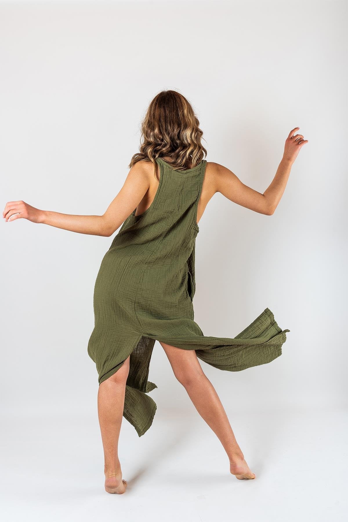 Kyra Muslin-Kleid mit Schlitz Khaki
