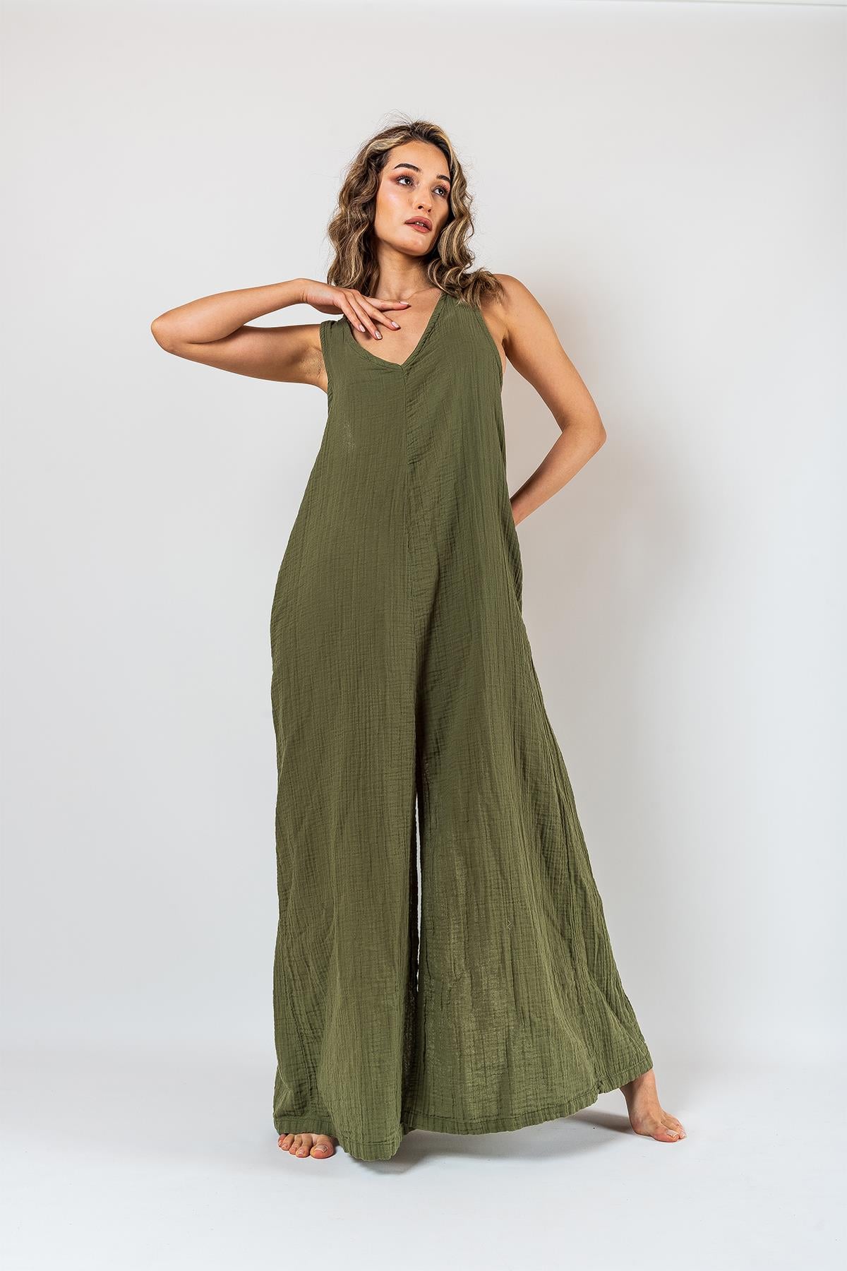 Kyra Muslin-Kleid mit Schlitz Khaki