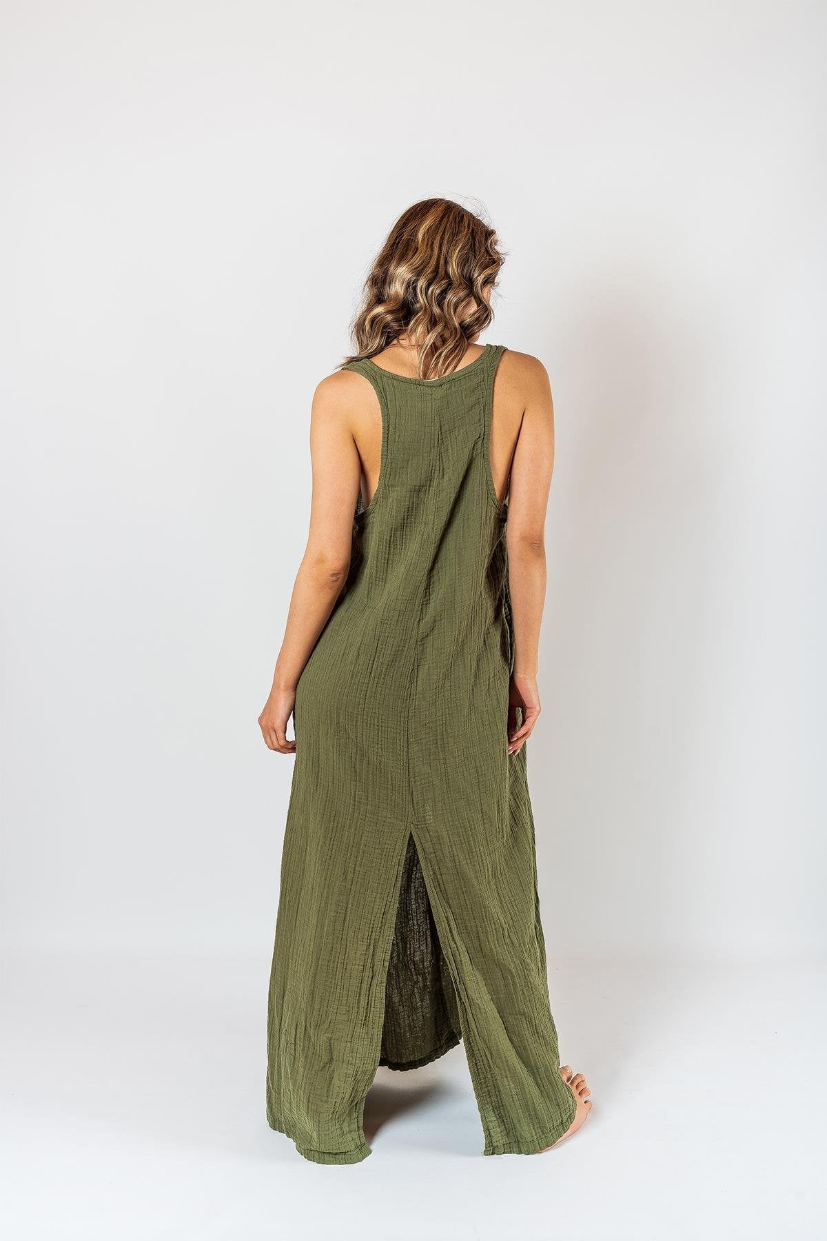 Kyra Muslin-Kleid mit Schlitz Khaki