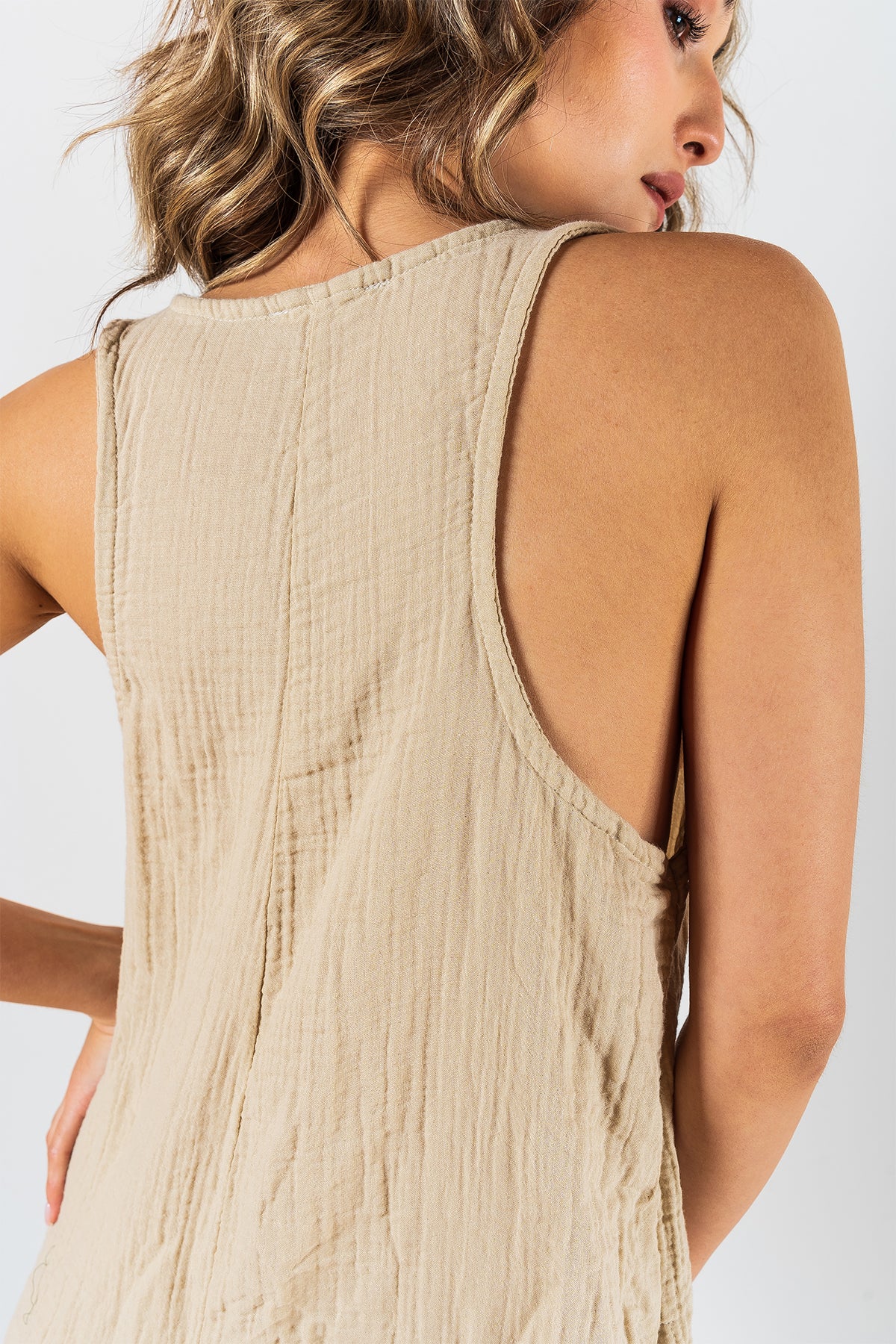 Kyra Muslin-Kleid mit Schlitz  Beige